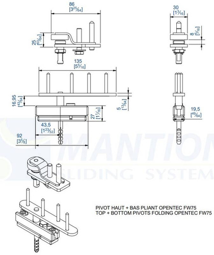 Zestaw czopa górnego i dolnego MANTION 1102PFHB, stal nierdzewna
