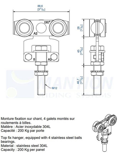 Wózek 4-kołowy MANTION 9235XSA2, stal nierdzewna AISI 304