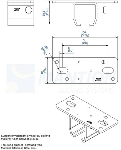 Uchwyt sufitowy MANTION 9018HXA2, stal nierdzewna AISI 304