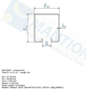 Szyna nośna MANTION SPORTUB 6255GE, ocynk