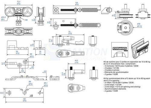 Zestaw MANTION SAF10-80-SYN bez prowadnicy, na 2 skrzydła synchroniczne o wadze 10-80 kg