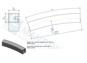 Sektor łuku szyny nośnej MANTION SPORTUB 3530CS, promień 500 mm, kąt 20°, 173 mm, ocynk