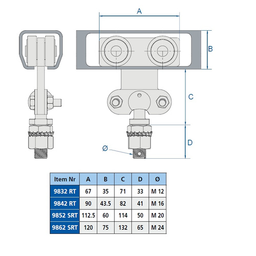 Wózek 4-kołowy z przegubem kulowym MANTION 9852SRT, ocynk