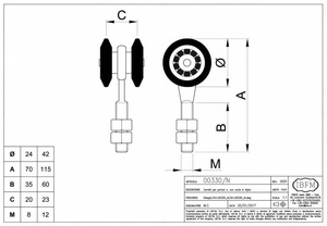 Wózek 2-kołowy IBFM do szyny nośnej 33x34 mm typ 330N z trzpieniem gwintowanym M8, koła nylonowe