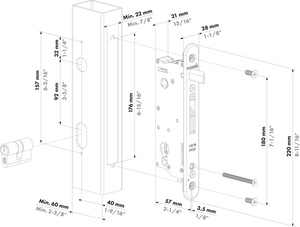 Zamek wpuszczany Locinox SIXTYLOCK z 40-milimetrowym osadzeniem klamki pod profile o głębokości min.60 mm