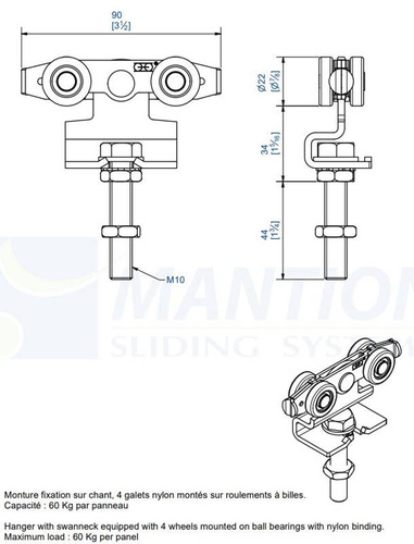 Wózek 4-kołowy MANTION 9212N, koła nylonowe