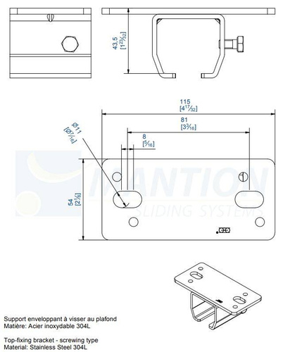 Uchwyt sufitowy MANTION 9038HXA2, stal nierdzewna AISI 304
