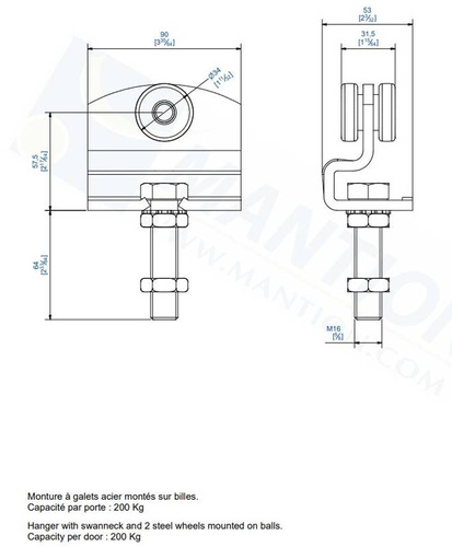 Wózek 2-kołowy MANTION 9241W (szeroki korpus), ocynk