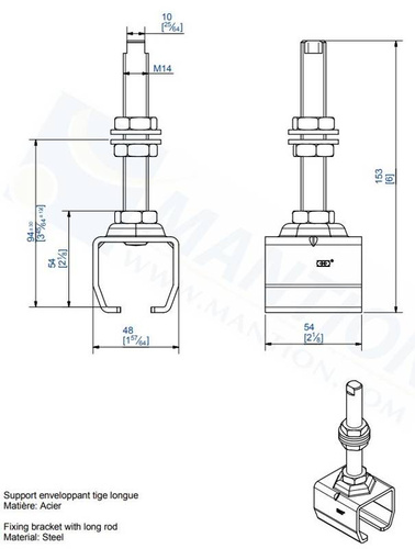 Regulowany uchwyt sufitowy MANTION 9031L, ocynk