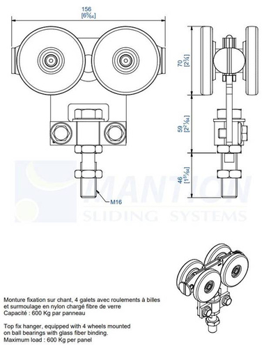 Wózek 4-kołowy MANTION 2285, koła nylonowe