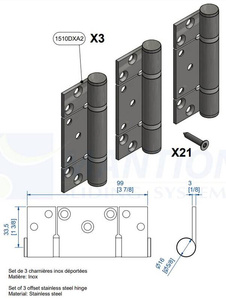 Zestaw zawiasów skrzydłowych z odsadzeniem MANTION GH10430HO, stal nierdzewna