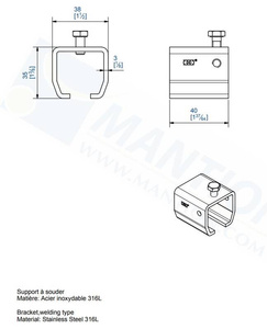 Uchwyt sufitowy do wspawania MANTION 9018XA4, stal kwasoodporna AISI 316