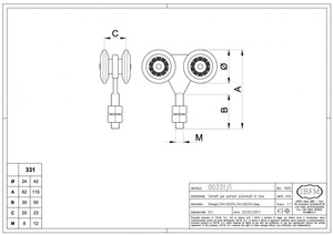 Wózek 4-kołowy IBFM do szyny nośnej 33x34 mm, typ 331/I z trzpieniem gwintowanym M8, stal nierdzewna AISI 304