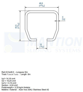 Szyna nośna MANTION HERCULE 9040XA2, stal nierdzewna AISI 304