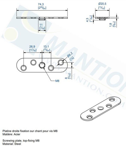 Płytka montażowa do skrzydeł drewnianych MANTION 0026, ocynk