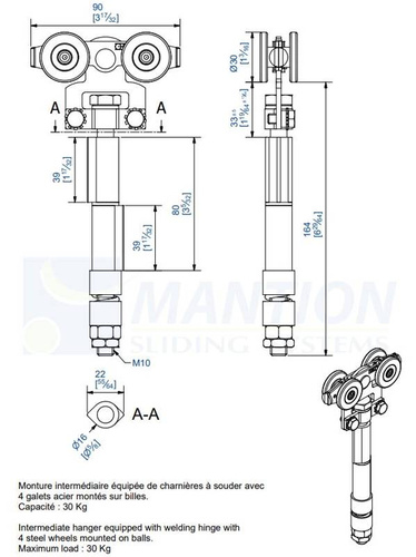 Wózek 4-kołowy do wspawania MANTION 0332SO, ocynk