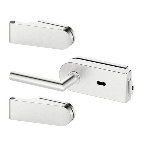 Zestaw okuć do drzwi szklanych Metal-Bud inox okrągły, na klucz