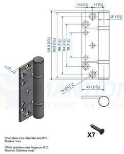 Zawias skrzydłowy z odsadzeniem MANTION 1510DXA2, stal nierdzewna
