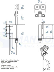 Wózek 4-kołowy z zawiasem MANTION 9552E, ocynk