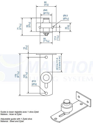 Regulowany prowadnik dolny do przykręcenia MANTION 1091V, ocynk