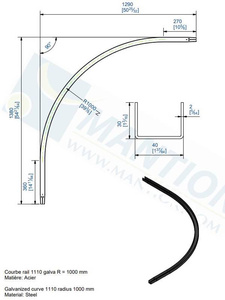 Dolny łuk 90° MANTION 1113C, promień 1000 mm, odcinki proste 360 + 270 mm, ocynk