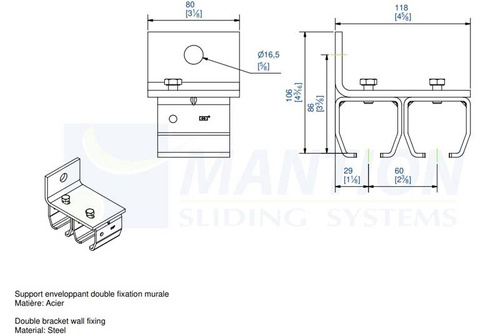 Podwójny uchwyt ścienny MANTION 9048V2, ocynk