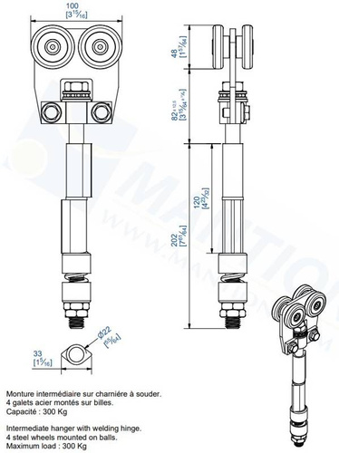 Wózek 4-kołowy do wspawania MANTION 9352SO, ocynk