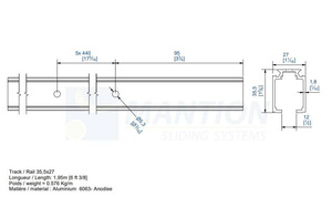Prowadnica MANTION SAF-EVOLUTION 13108, aluminium, 1950 mm