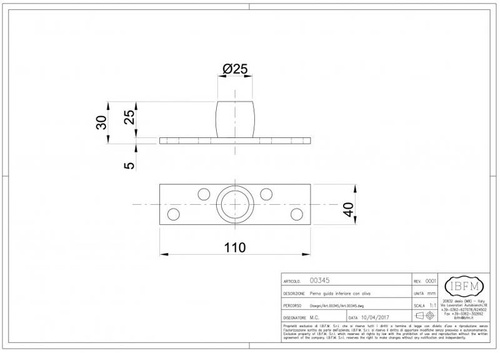 Płytka ustalająca IBFM do dolnej szyny prowadzącej z rolką mosiężną o średnicy 25 mm, typ 345