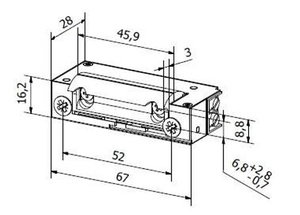 Elektrozaczep BIRA Hartte XS, normalnie zamknięty (NC) z wyłącznikiem