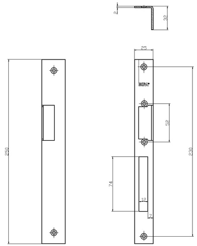 Blacha kątowa do elektrozaczepów BIRA OK-K2, ocynk