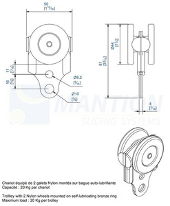 Wózek 2-kołowy MANTION 0751, koła Delrin
