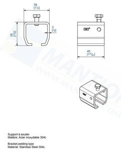 Uchwyt sufitowy do wspawania MANTION 9018XA2, stal nierdzewna AISI 304
