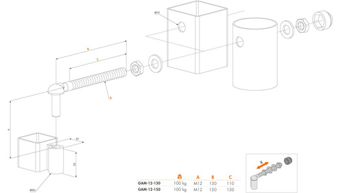 Komplet zawiasów do furtek ogrodowych Locinox GAM12, do wspawania
