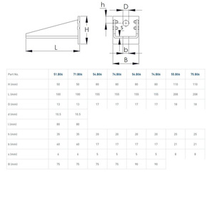 Regulowany podwójny uchwyt ścienny do szyny NIKO 51.B06, stal nierdzewna AISI 304