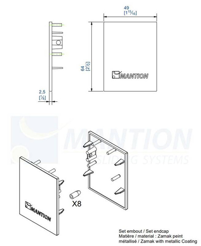 Zaślepka maskownicy MANTION 13015 do systemu SAF-EVOLUTION, zamak