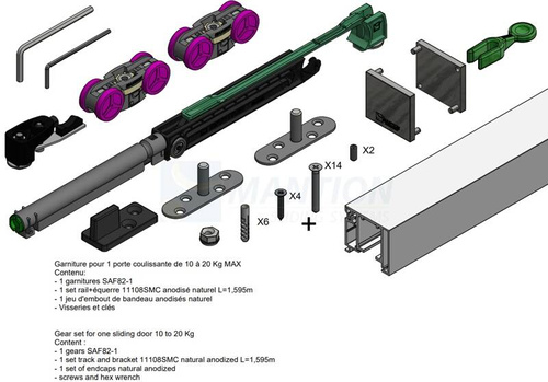 Zestaw MANTION SAF SLIM (SAF-S82D/160), do drzwi o maksymalnej szerokości 830 mm, aluminium szczotkowane