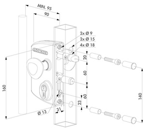 Nawierzchniowy zamek elektryczny Fail Close Locinox LIKQ U4 na profil kwadratowy 60-80 mm