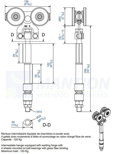 Wózek 4-kołowy do wspawania MANTION 0362SO, ocynk