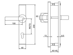 Wzmocniona klamka drzwiowa na długim szyldzie LOB MKS01 / MKS02