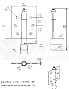 Prowadnik dolny z zawiasem MANTION 1105, ocynk