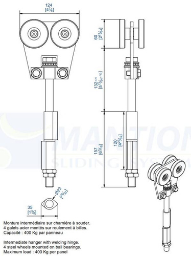 Wózek 4-kołowy do wspawania MANTION 9562SO, ocynk