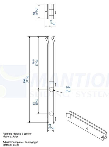 Podwójny regulowany uchwyt ścienny do wbetonowania MANTION 6260, ocynk