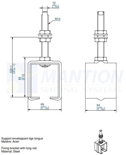 Uchwyt sufitowy z przedłużonym trzpieniem MANTION 6256L, ocynk