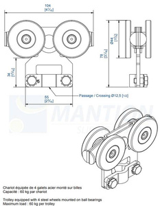 Wózek 4-kołowy do haków MANTION 2852, ocynk