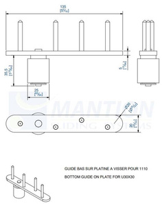 Dolna płytka montażowa z prowadnikiem MANTION 1101FXA2, stal nierdzewna AISI 304