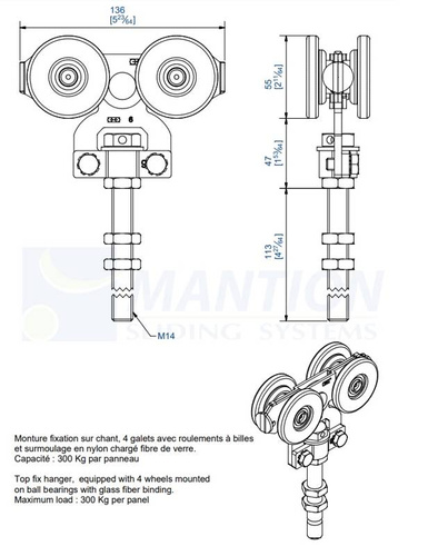 Wózek 4-kołowy MANTION 2265L, koła nylonowe