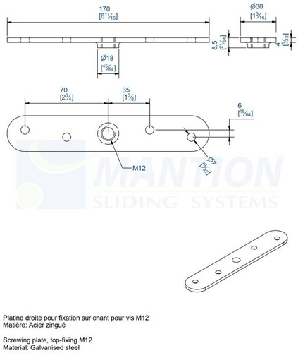 Płytka montażowa do skrzydeł drewnianych MANTION 0056, ocynk