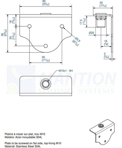 Płytka montażowa kątowa do skrzydeł drewnianych MANTION 0037XA2, stal nierdzewna AISI 304