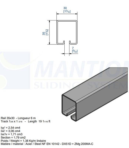 Szyna nośna MANTION SPORTUB 3530, ocynk